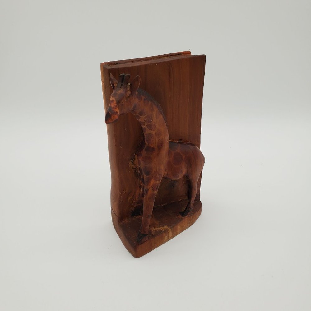 Hand Carved Wooden Giraffe Bookend